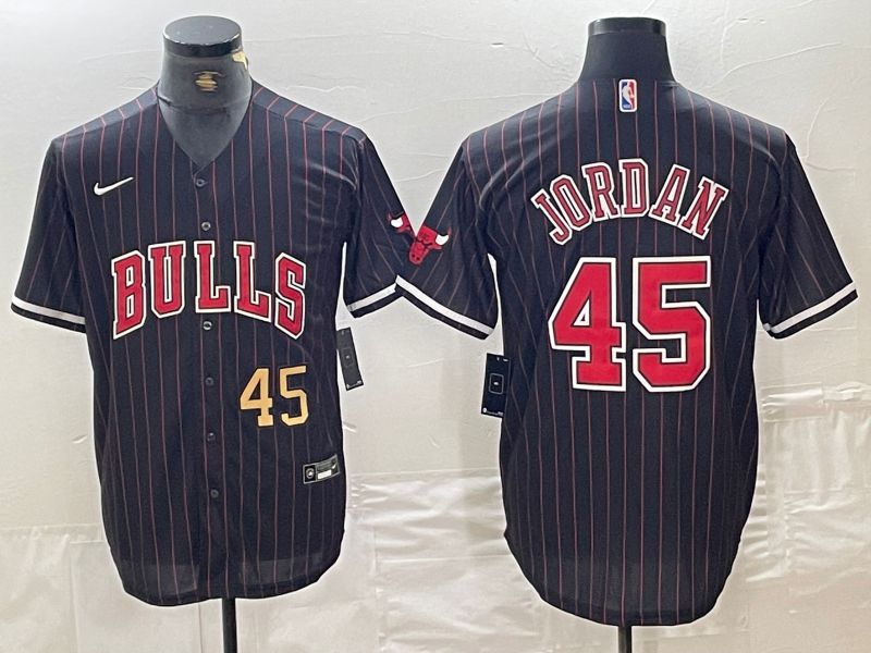 Men Chicago Bulls #45 Jordan Black stripe sign jointly 2024 Nike NBA Jersey style 3